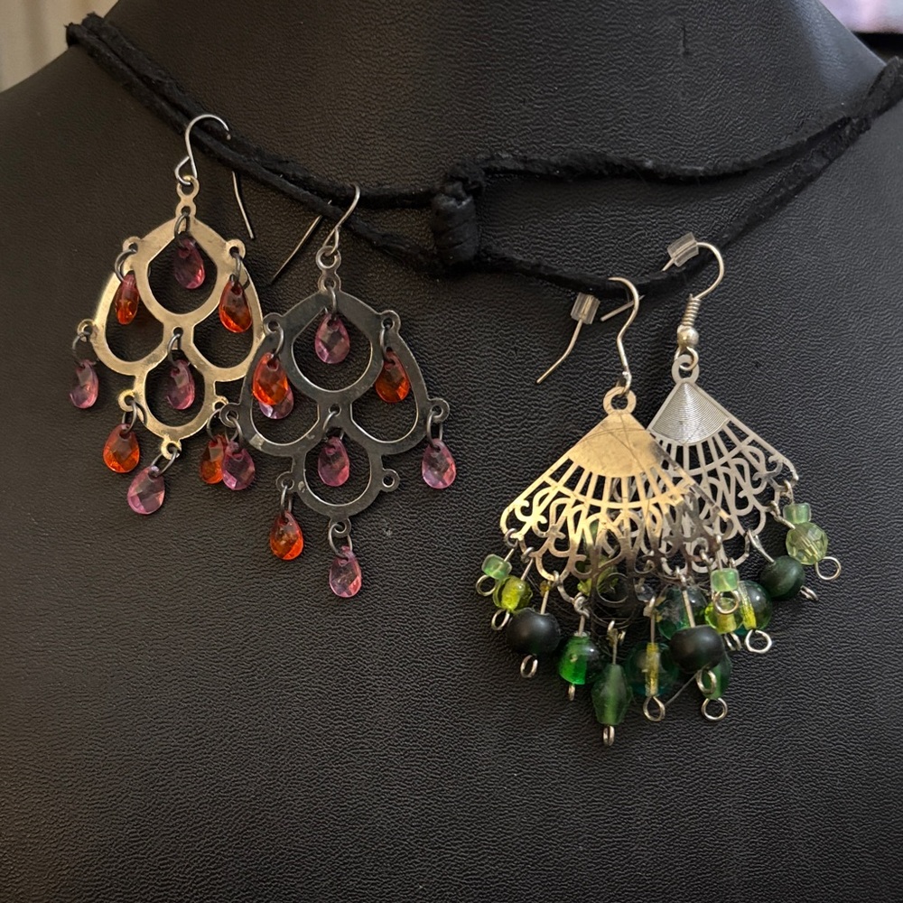 Silver Chandelier Earrings with Multicolor Accents